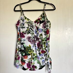 MAGICSUIT Floral Tie Front Tankini Swim Top Size 12 V-Neckline Underwire Beach